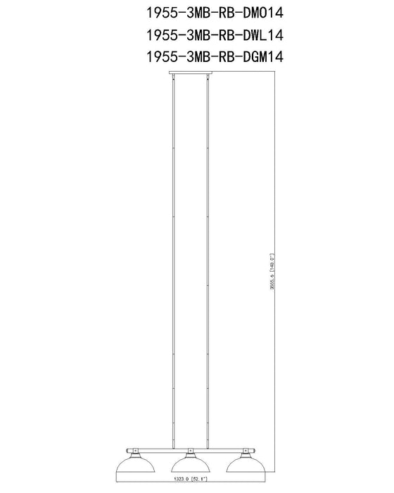 Billiard Z-Lite 1955-3MB-RB-DMO14 Matte Black + Rubbed Brass Bronte 3 Light Billiard Z-Lite