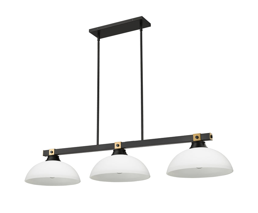 Billiard Z-Lite 1955-3MB-RB-DMO14 Matte Black + Rubbed Brass Bronte 3 Light Billiard Z-Lite