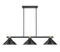 Billiard Z-Lite 1955-3MB-RB-MB15 Matte Black + Rubbed Brass Bronte 3 Light Billiard Z-Lite