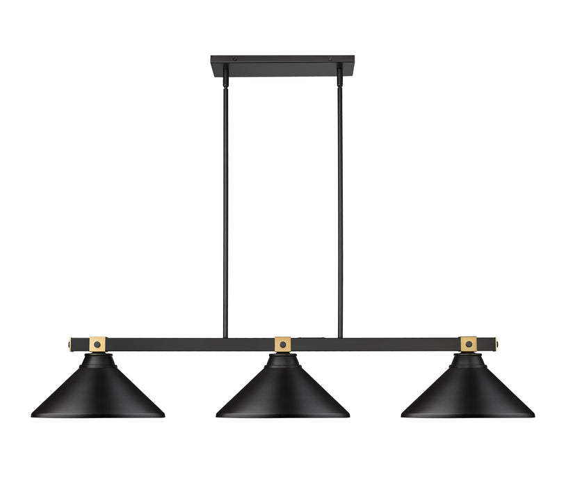Billiard Z-Lite 1955-3MB-RB-MMB Matte Black + Rubbed Brass Bronte 3 Light Billiard Z-Lite