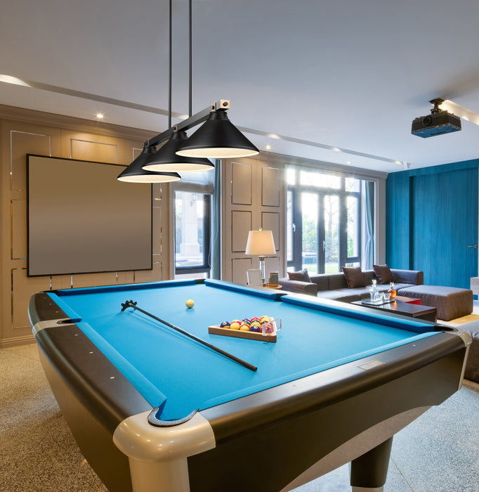 Billiard Z-Lite 1955-3MB-RB-MMB Matte Black + Rubbed Brass Bronte 3 Light Billiard Z-Lite