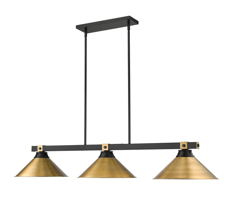 Billiard Z-Lite 1955-3MB-RB-RB15 Matte Black + Rubbed Brass Bronte 3 Light Billiard Z-Lite