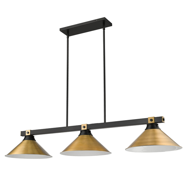 Billiard Z-Lite 1955-3MB-RB-RB15 Matte Black + Rubbed Brass Bronte 3 Light Billiard Z-Lite