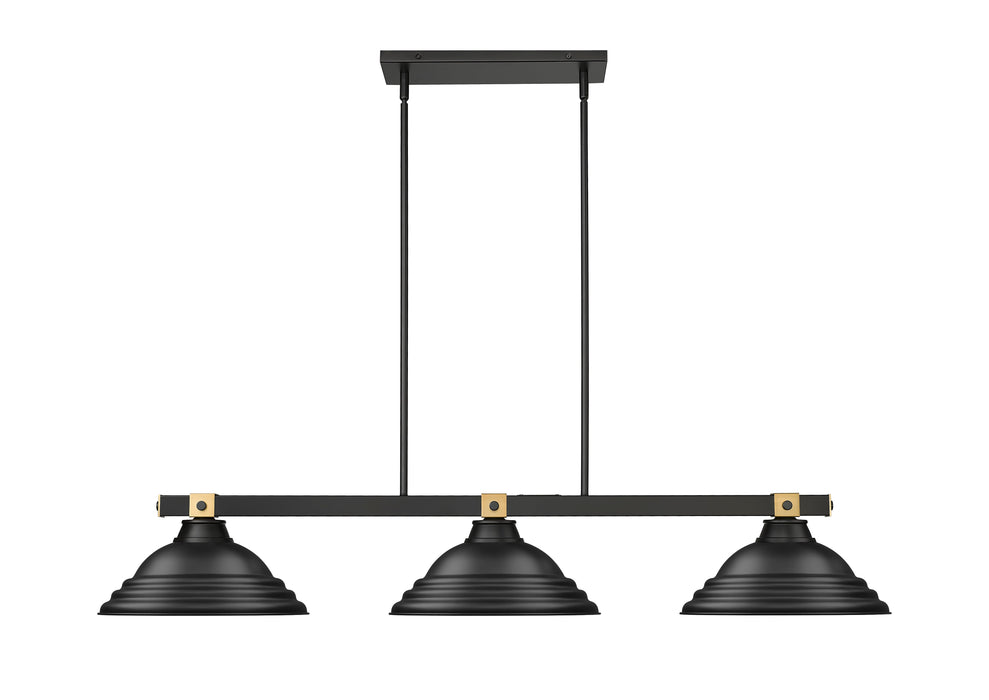 Billiard Z-Lite 1955-3MB-RB-SMB Matte Black + Rubbed Brass Bronte 3 Light Billiard Z-Lite