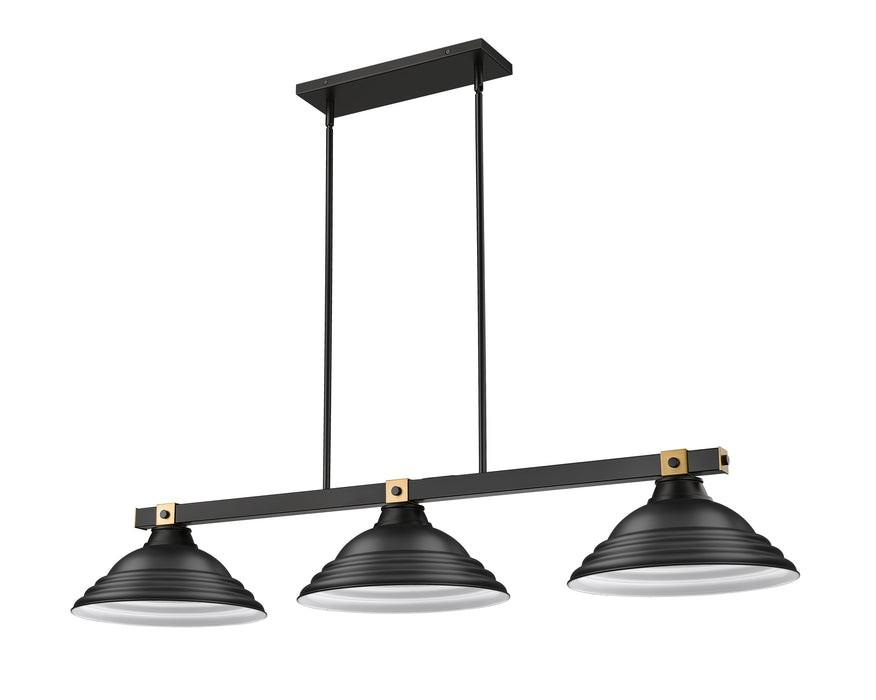 Billiard Z-Lite 1955-3MB-RB-SMB Matte Black + Rubbed Brass Bronte 3 Light Billiard Z-Lite
