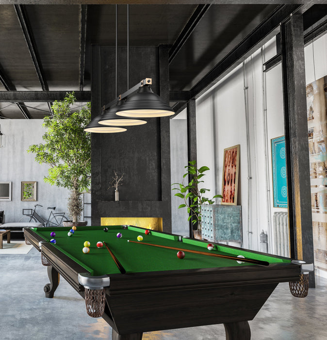 Billiard Z-Lite 1955-3MB-RB-SMB Matte Black + Rubbed Brass Bronte 3 Light Billiard Z-Lite