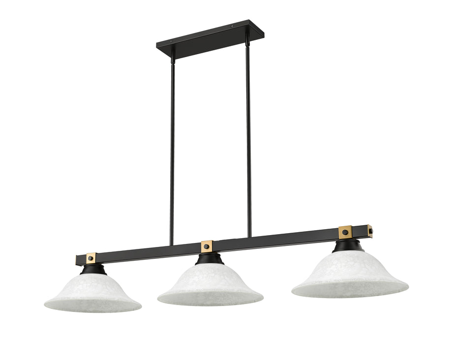 Billiard Z-Lite 1955-3MB-RB-WM16 Matte Black + Rubbed Brass Bronte 3 Light Billiard Z-Lite