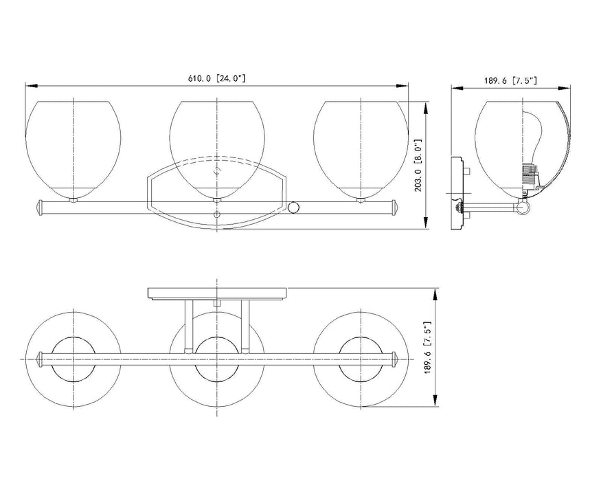 Vanity Z-Lite 1963-3V-CH Chrome Colette 3 Light Vanity Z-Lite