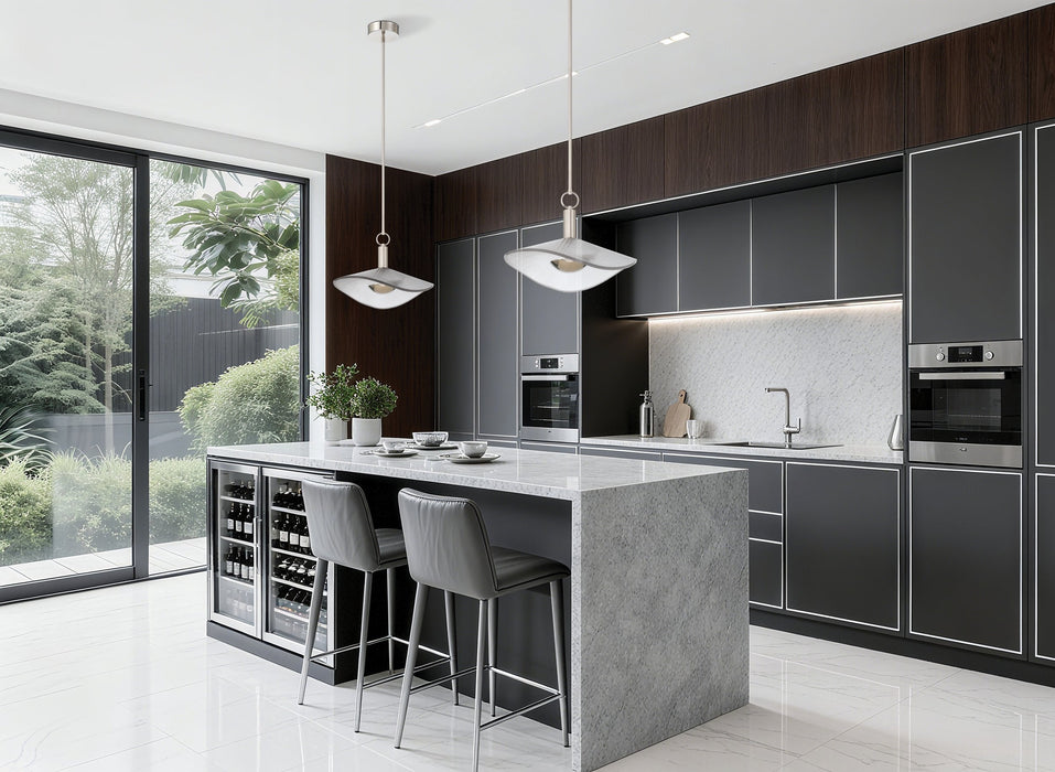 Convertible Pendant Thesis 207394A Novella 24 inch Polished Nickel LED Convertible Pendant with Clear Ribbed Glass Shade THESIS