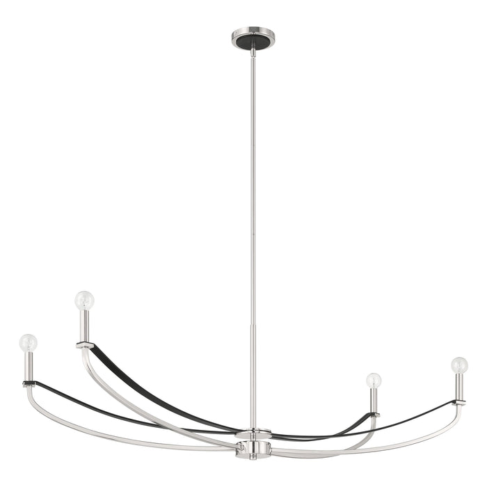 Chandelier Thesis 207889A Sussex 47 inch 4 light Polished Nickel and Black Faux Leather Linear Chandelier THESIS