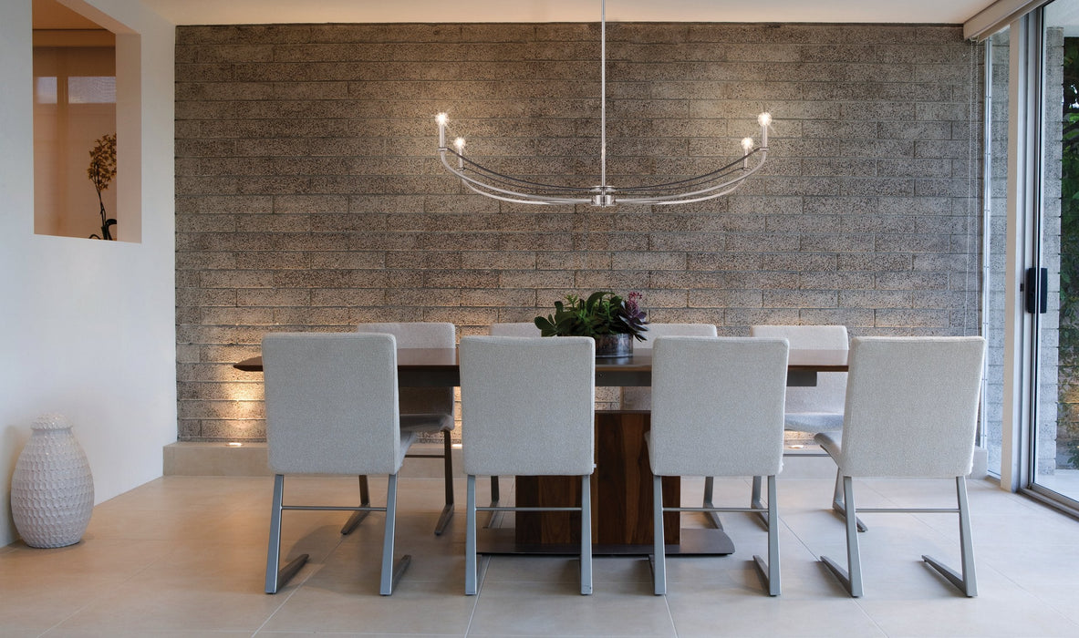 Chandelier Thesis 207889A Sussex 47 inch 4 light Polished Nickel and Black Faux Leather Linear Chandelier THESIS