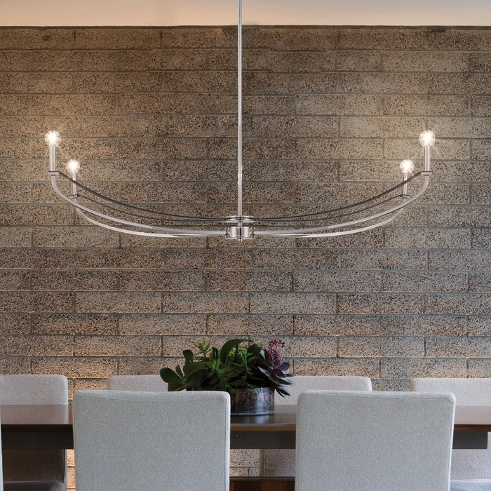 Chandelier Thesis 207889A Sussex 47 inch 4 light Polished Nickel and Black Faux Leather Linear Chandelier THESIS