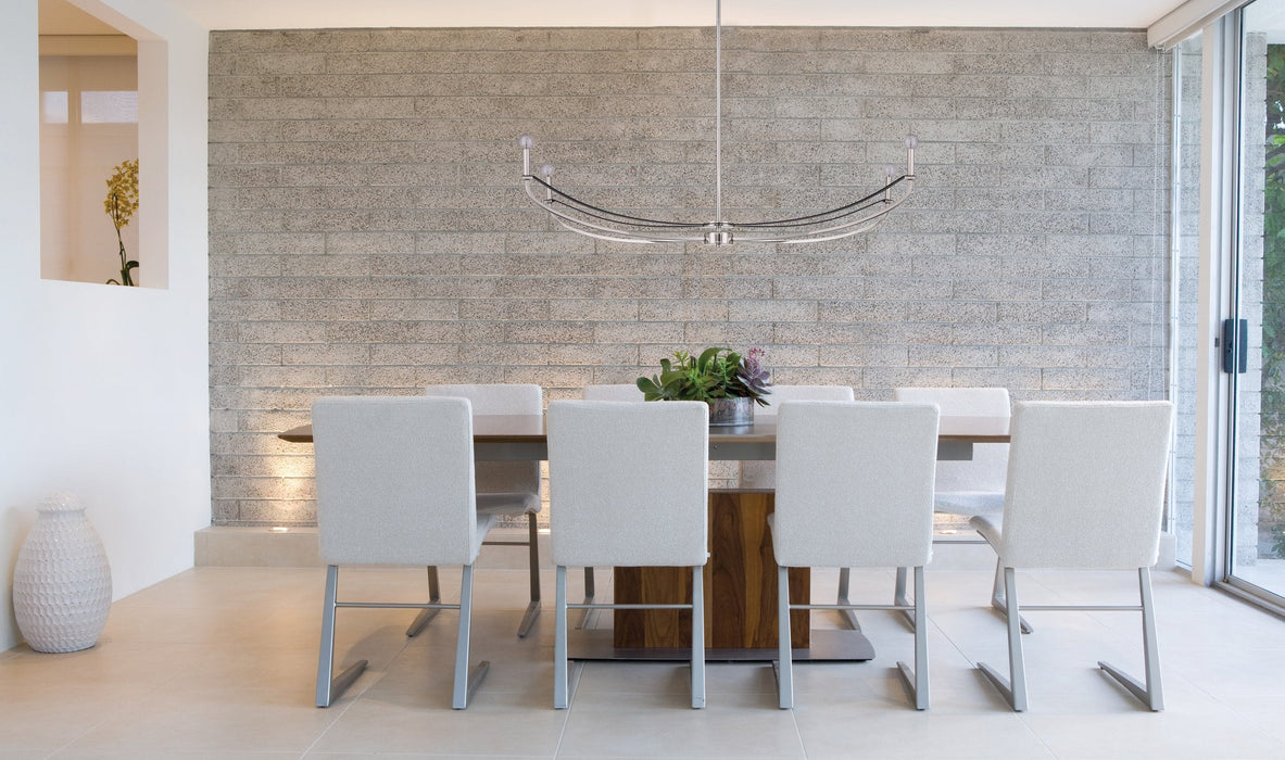 Chandelier Thesis 207889A Sussex 47 inch 4 light Polished Nickel and Black Faux Leather Linear Chandelier THESIS