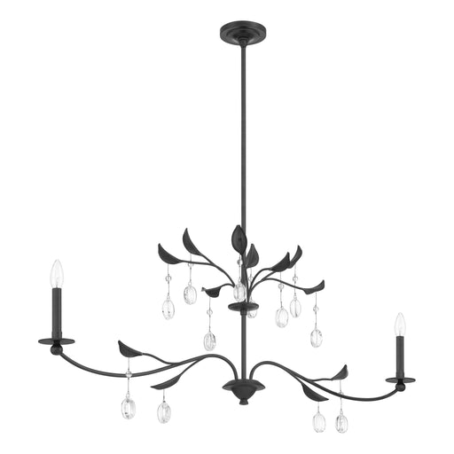 Chandelier Thesis 207346A Presley 56 inch 2 light Textured Black Linear Chandelier with Clear Glass Drops and White Linen Shades THESIS