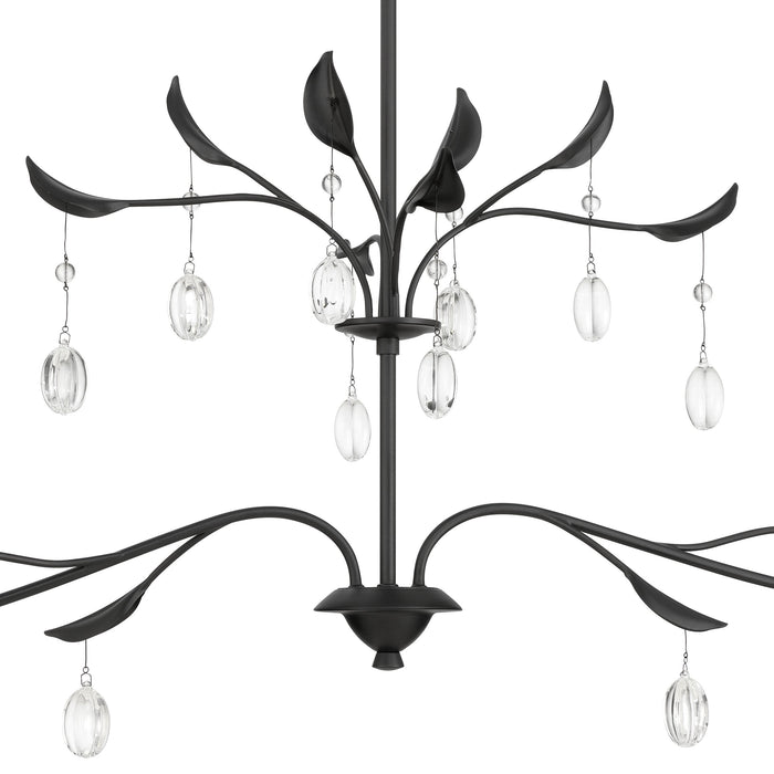 Chandelier Thesis 207346A Presley 56 inch 2 light Textured Black Linear Chandelier with Clear Glass Drops and White Linen Shades THESIS