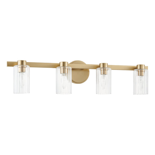 Vanity Light Thesis 207045A Bedminster 30 inch 4 light Champagne Gold Vanity Light with Clear Ribbed Glass Shades THESIS