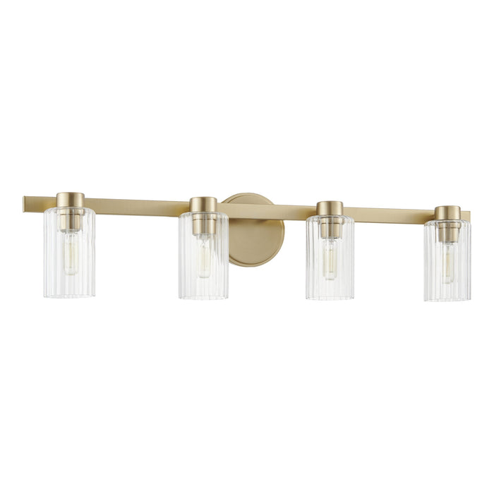Vanity Light Thesis 207045A Bedminster 30 inch 4 light Champagne Gold Vanity Light with Clear Ribbed Glass Shades THESIS