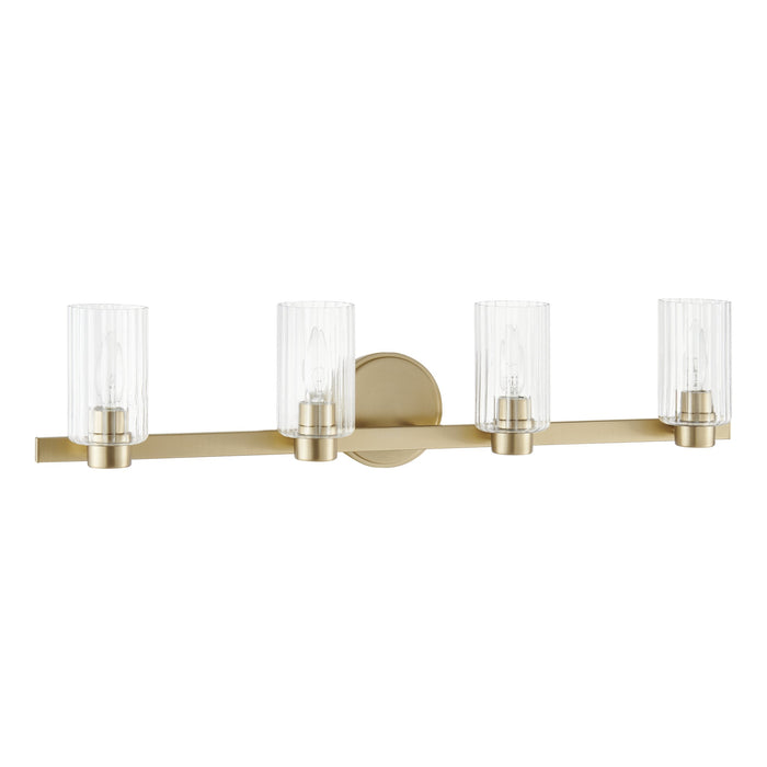 Vanity Light Thesis 207045A Bedminster 30 inch 4 light Champagne Gold Vanity Light with Clear Ribbed Glass Shades THESIS