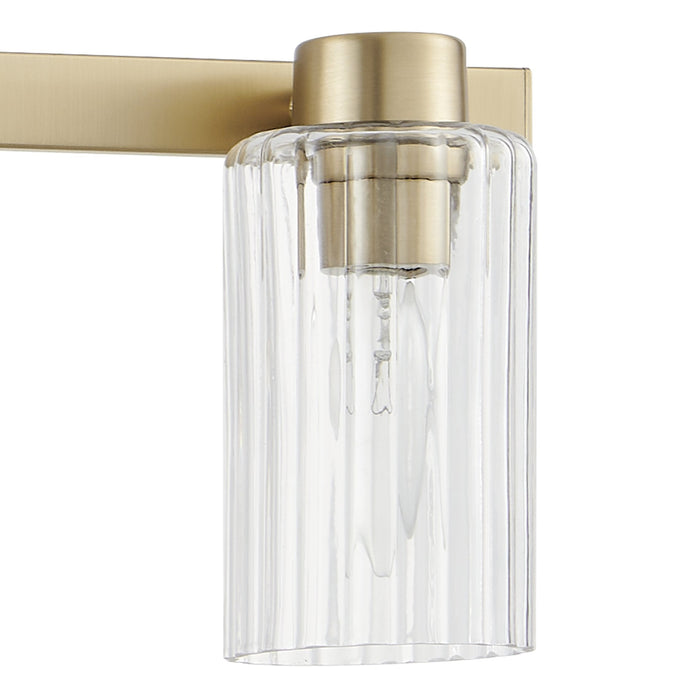 Vanity Light Thesis 207045A Bedminster 30 inch 4 light Champagne Gold Vanity Light with Clear Ribbed Glass Shades THESIS