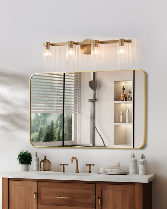 Vanity Light Thesis 207045A Bedminster 30 inch 4 light Champagne Gold Vanity Light with Clear Ribbed Glass Shades THESIS