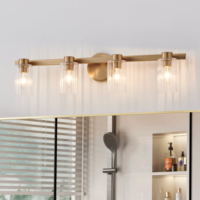 Vanity Light Thesis 207045A Bedminster 30 inch 4 light Champagne Gold Vanity Light with Clear Ribbed Glass Shades THESIS