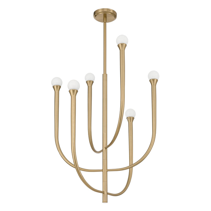 Chandelier Thesis 207256A Dahlia 23 inch 6 light Brass Chandelier with Opal Glass Shades THESIS