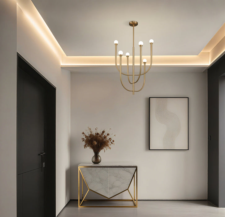 Chandelier Thesis 207256A Dahlia 23 inch 6 light Brass Chandelier with Opal Glass Shades THESIS