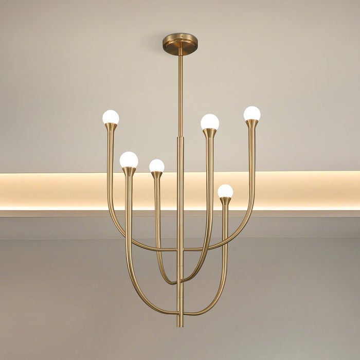Chandelier Thesis 207256A Dahlia 23 inch 6 light Brass Chandelier with Opal Glass Shades THESIS