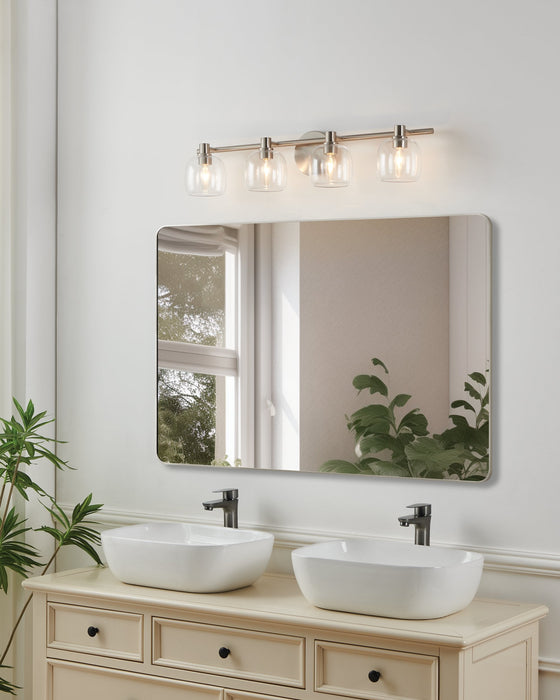 Vanity Light Thesis 207021A Valentina 30 inch 4 light Brushed Nickel Vanity Light with Clear Glass Shades THESIS