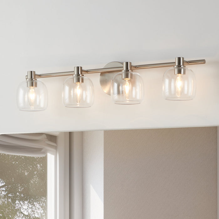 Vanity Light Thesis 207021A Valentina 30 inch 4 light Brushed Nickel Vanity Light with Clear Glass Shades THESIS