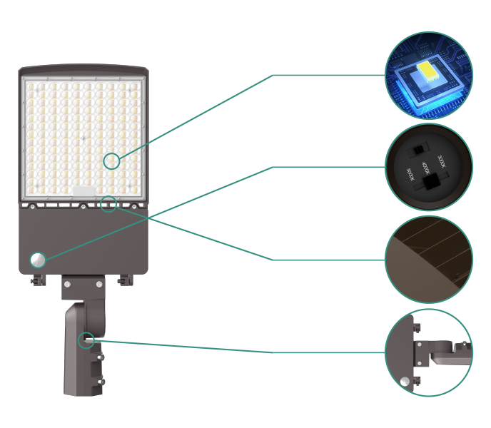 LED Shoebox Area Light 100W/120W/150W Selectable, 3CCT, Type III