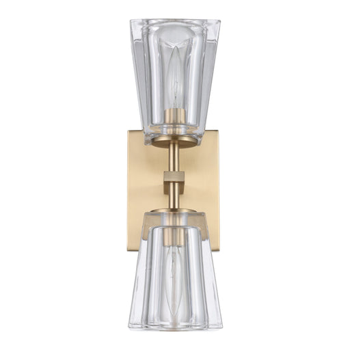 Vanity Light Thesis 206987A Valentin 13 inch 2 light Champagne Gold Vanity Light with Clear Pressed Glass Shades THESIS