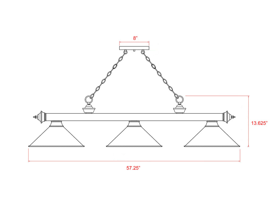 Billiard Z-Lite 2306-3BP-MEB Bronze Plate Cordon 3 Light Billiard Z-Lite