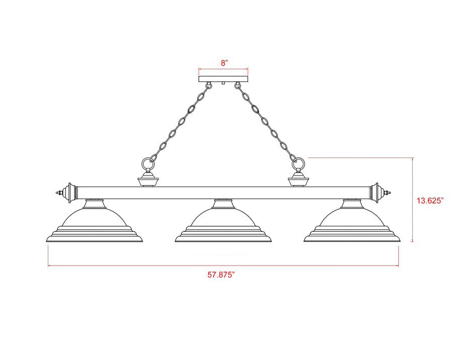 Billiard Z-Lite 2306-3BP-SBN Bronze Plate Cordon 3 Light Billiard Z-Lite