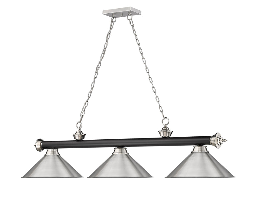 Billiard Z-Lite 2306-3MB-BN-BN15 Matte Black + Brushed Nickel Cordon 3 Light Billiard Z-Lite