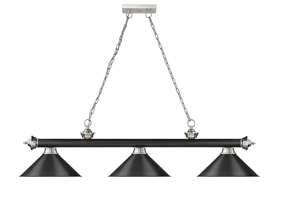 Billiard Z-Lite 2306-3MB-BN-MB15 Matte Black + Brushed Nickel Cordon 3 Light Billiard Z-Lite