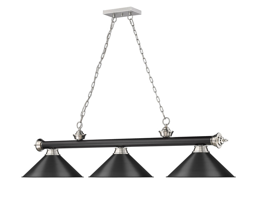 Billiard Z-Lite 2306-3MB-BN-MB15 Matte Black + Brushed Nickel Cordon 3 Light Billiard Z-Lite
