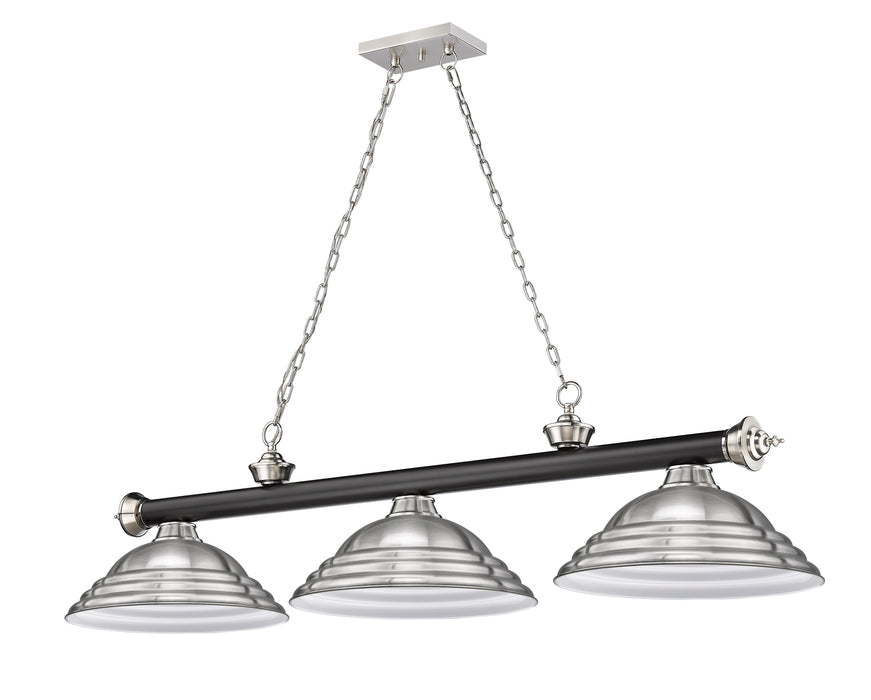 Billiard Z-Lite 2306-3MB-BN-SBN Matte Black + Brushed Nickel Cordon 3 Light Billiard Z-Lite