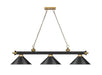 Billiard Z-Lite 2306-3MB-RB-MB15 Matte Black + Rubbed Brass Cordon 3 Light Billiard Z-Lite