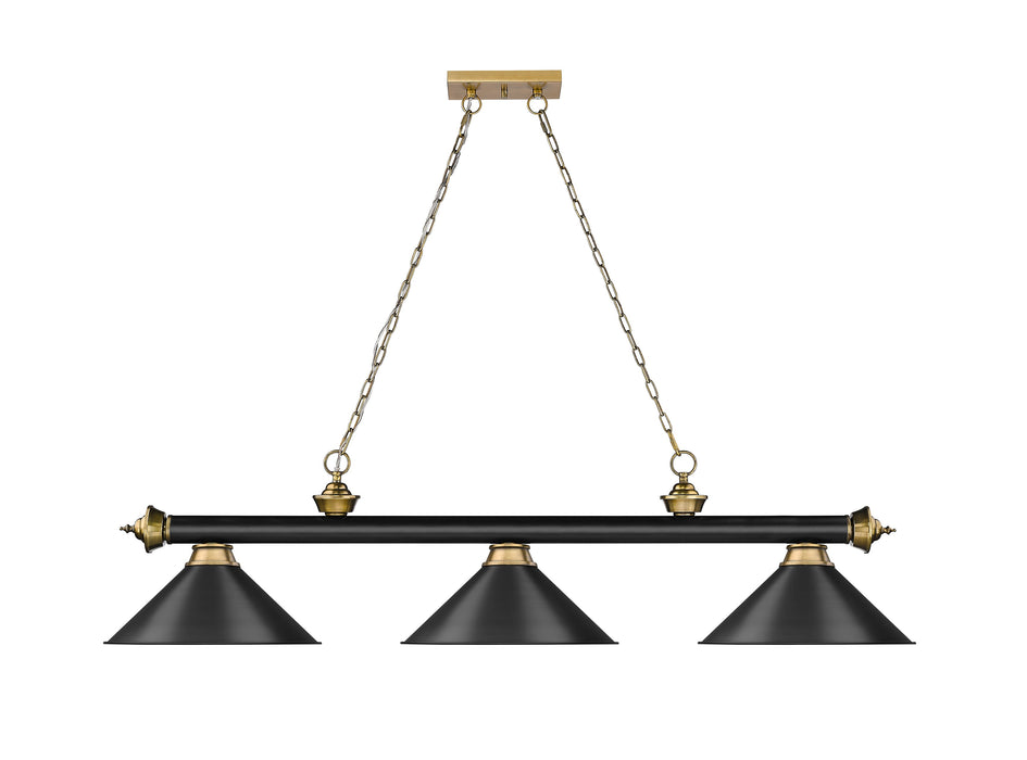 Billiard Z-Lite 2306-3MB-RB-MB15 Matte Black + Rubbed Brass Cordon 3 Light Billiard Z-Lite