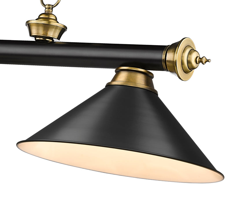 Billiard Z-Lite 2306-3MB-RB-MB15 Matte Black + Rubbed Brass Cordon 3 Light Billiard Z-Lite