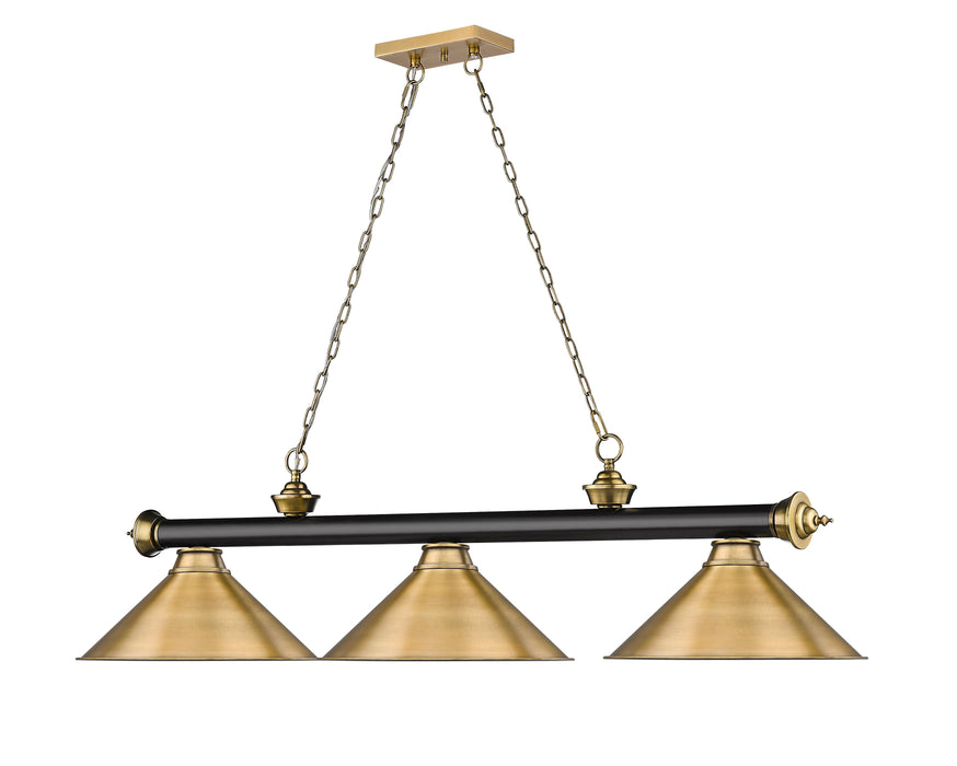 Billiard Z-Lite 2306-3MB-RB-RB15 Matte Black + Rubbed Brass Cordon 3 Light Billiard Z-Lite