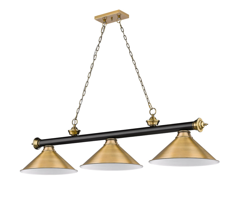 Billiard Z-Lite 2306-3MB-RB-RB15 Matte Black + Rubbed Brass Cordon 3 Light Billiard Z-Lite