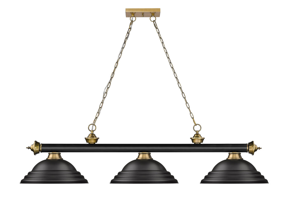 Billiard Z-Lite 2306-3MB-RB-SMB Matte Black + Rubbed Brass Cordon 3 Light Billiard Z-Lite