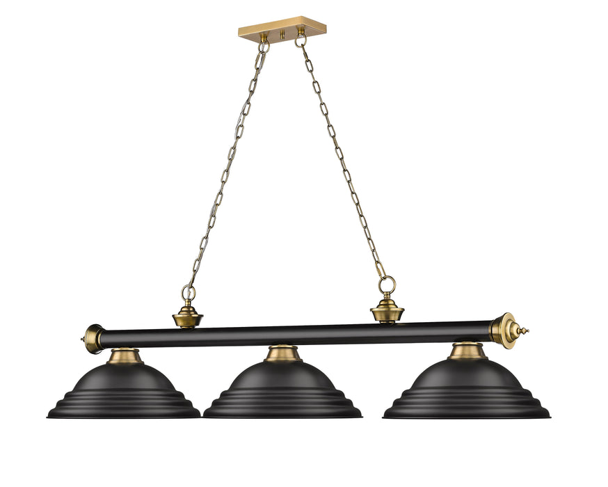 Billiard Z-Lite 2306-3MB-RB-SMB Matte Black + Rubbed Brass Cordon 3 Light Billiard Z-Lite