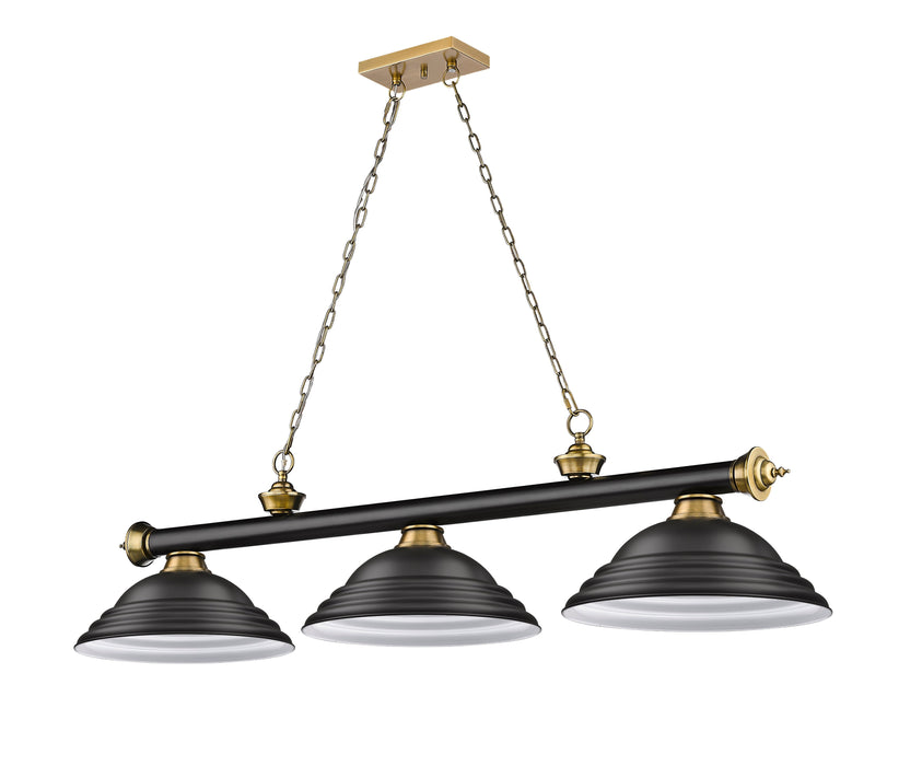 Billiard Z-Lite 2306-3MB-RB-SMB Matte Black + Rubbed Brass Cordon 3 Light Billiard Z-Lite