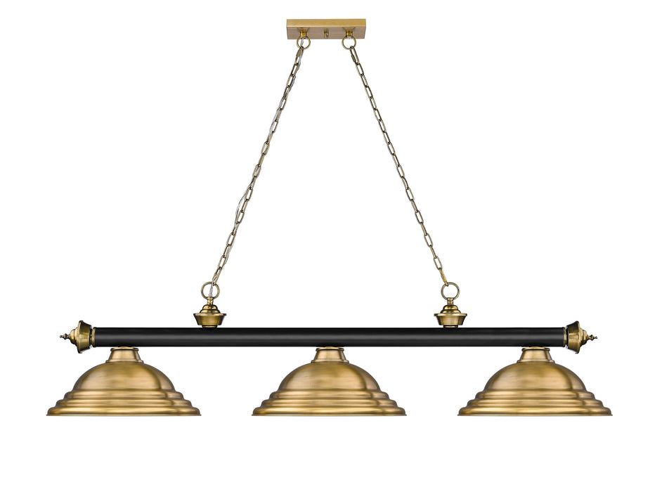 Billiard Z-Lite 2306-3MB-RB-SRB Matte Black + Rubbed Brass Cordon 3 Light Billiard Z-Lite