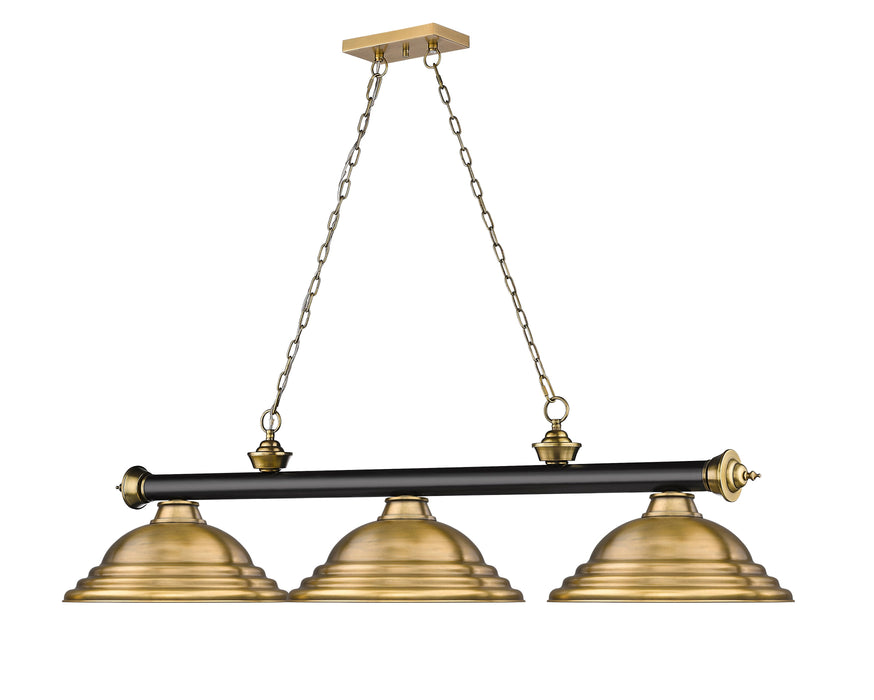 Billiard Z-Lite 2306-3MB-RB-SRB Matte Black + Rubbed Brass Cordon 3 Light Billiard Z-Lite