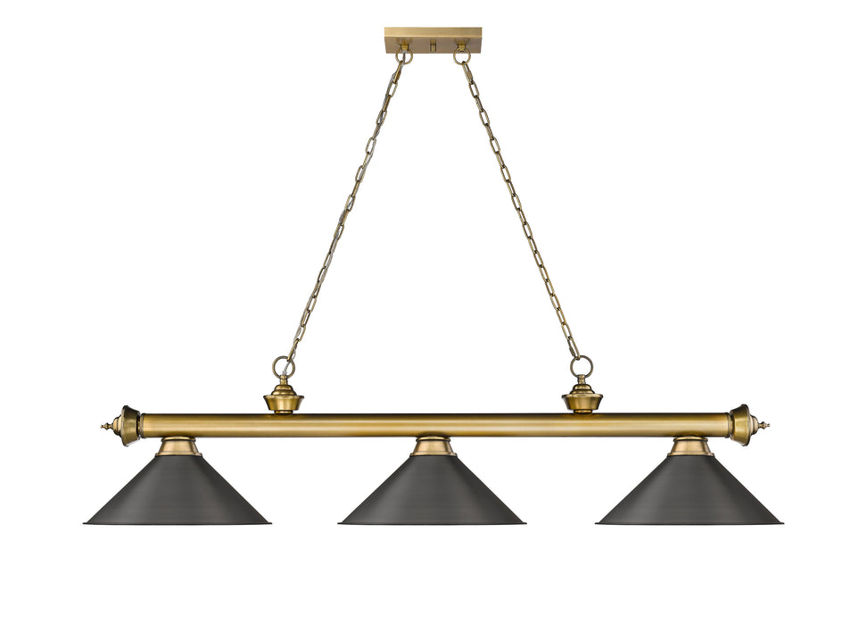 Billiard Z-Lite 2306-3RB-BRZ15 Rubbed Brass Cordon 3 Light Billiard Z-Lite