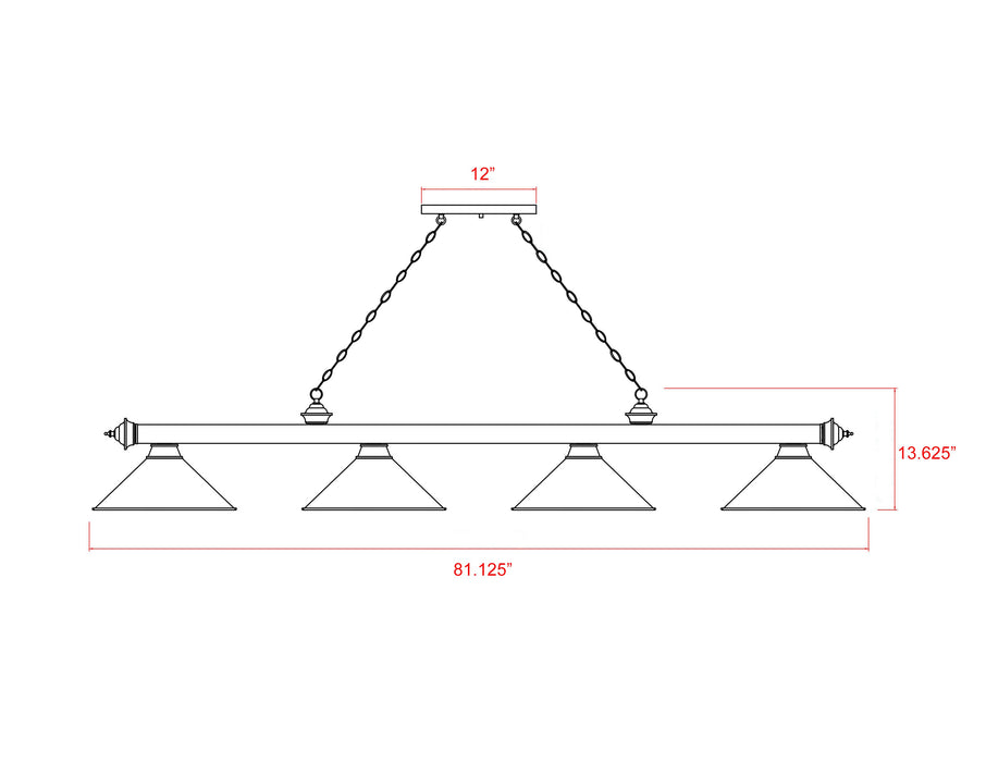 Billiard Z-Lite 2306-4BP-PWH Bronze Plate Cordon 4 Light Billiard Z-Lite